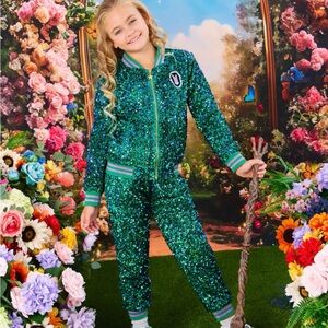 Lola + The Boys Green Sequin Girls Matching Set